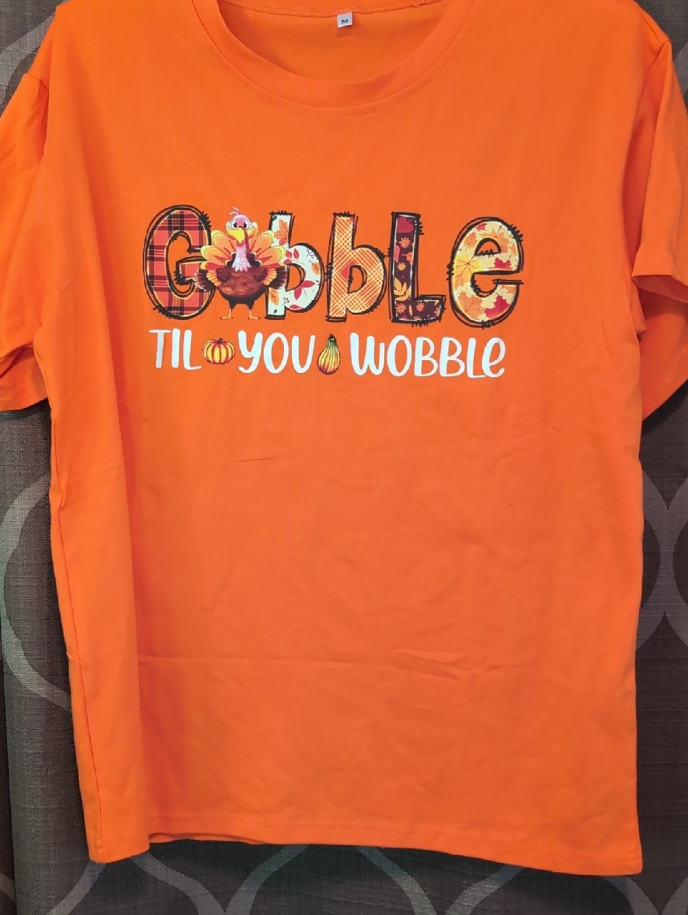 Orange 'Gobble Til You Wobble' Graphic Tee Size M